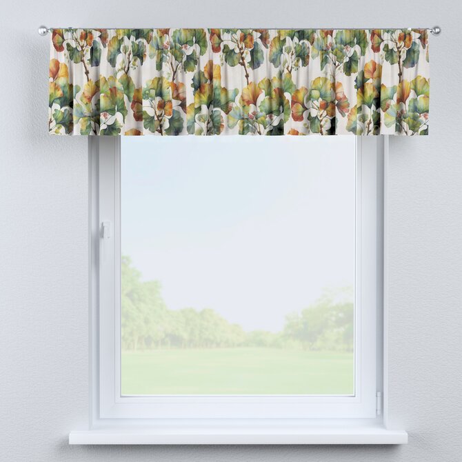 Dekoria Krátký závěs na řasící pásce, vícebarevné květy na bílém podkladu, 130 x 40 cm, Botanic Viscose, 145-18