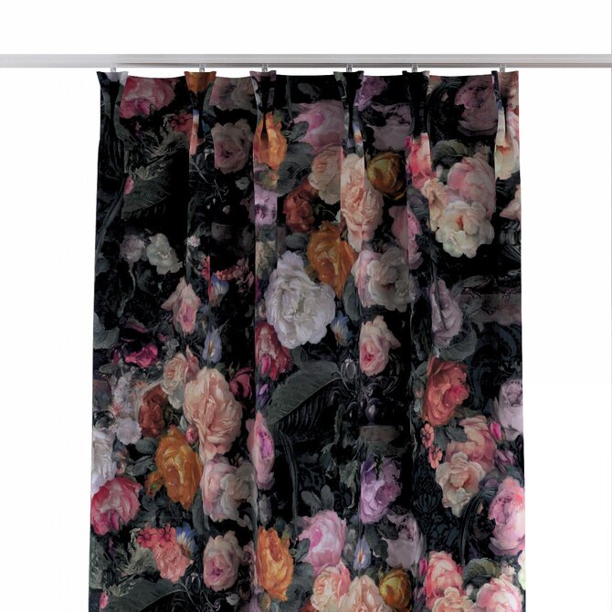 Dekoria Závěs na dvojitých hačcích flex, barevné květy na tmavém podkladu, Flowers, 161-02