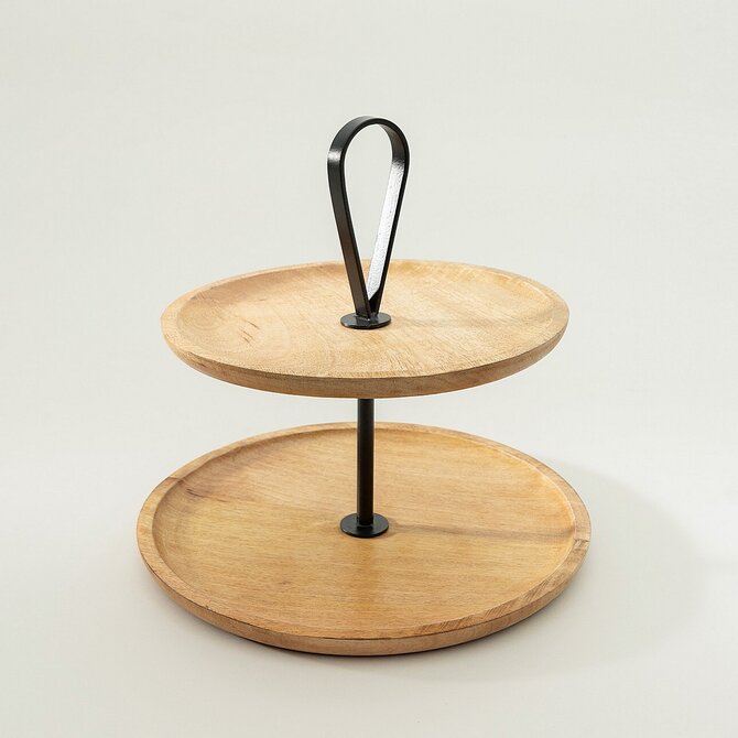 Dekoria Dvoupodlažní dřevěná mísa Kabir 34x35 cm, 34x34x35 cm