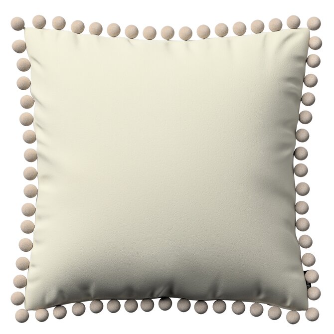 Dekoria Věra - potah na polštář ozdobné bambulky po obvodu, smetanově bílá, 45 x 45 cm, Velvet, 704-36