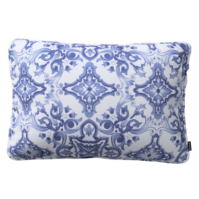 Dekoria Gabi - potah na polštář šňůrka po obvodu obdélníkový, modré vzory na bílém pozadí, 60 x 40 cm, Aria, 145-17