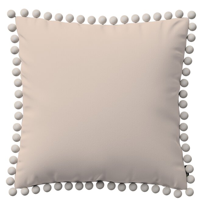 Dekoria Věra - potah na polštář ozdobné bambulky po obvodu, světle béžová, 45 x 45 cm, Crema, 144-65