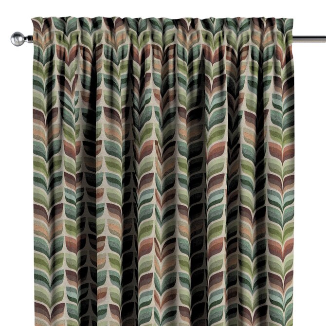 Dekoria Závěs s tunýlkem a volánkem, zeleno-béžová, Intenso Premium, 144-17