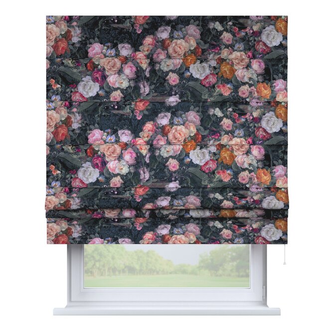Dekoria Římská roleta Padva, barevné květy na tmavém podkladu, Flowers, 161-02