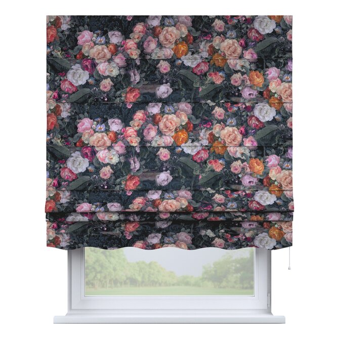 Dekoria Římská roleta Firenze, barevné květy na tmavém podkladu, Flowers, 161-02