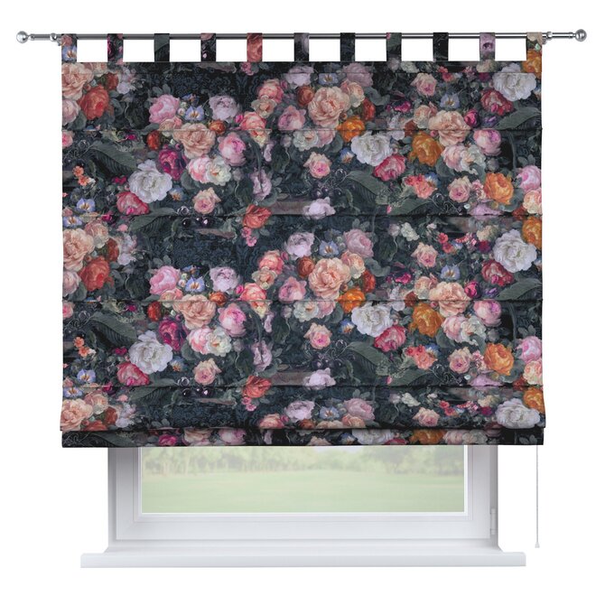Dekoria Římská roleta Verona, barevné květy na tmavém podkladu, Flowers, 161-02
