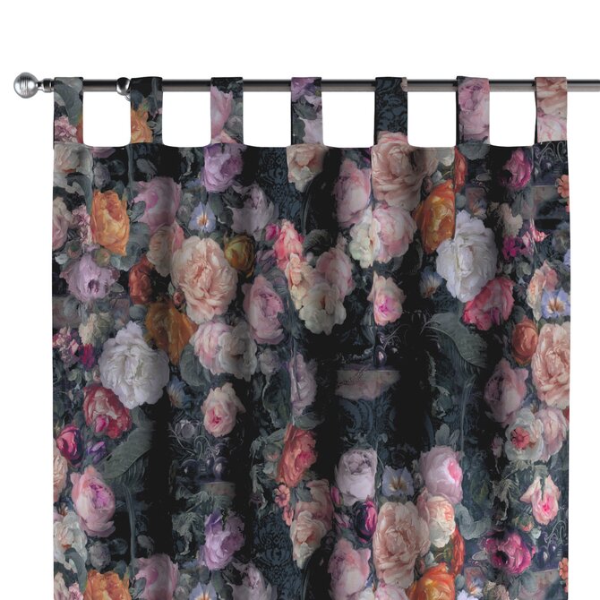 Dekoria Závěs na poutkach, barevné květy na tmavém podkladu, Flowers, 161-02