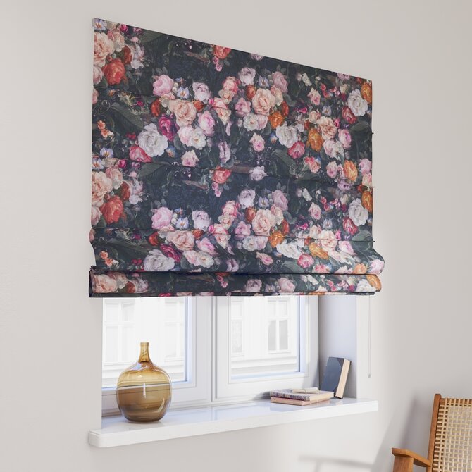Dekoria Římská roleta Capri, barevné květy na tmavém podkladu, Flowers, 161-02
