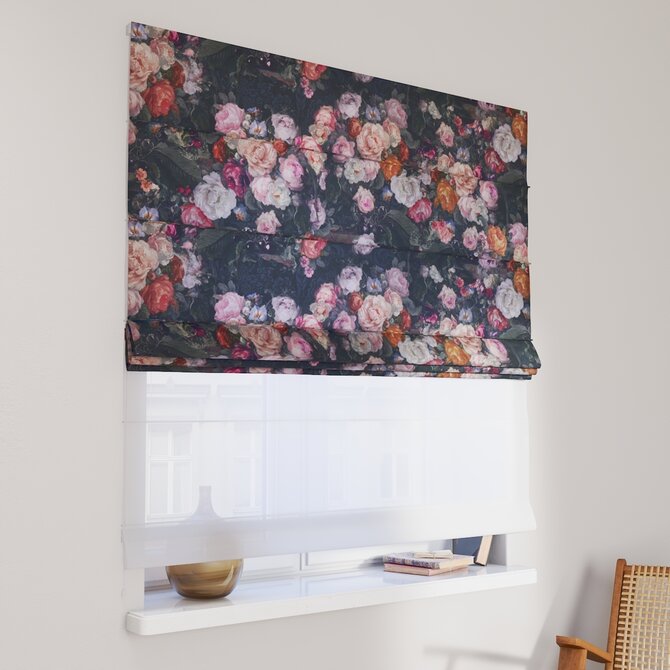 Dekoria Římská roleta Duo, barevné květy na tmavém podkladu, Flowers, 161-02