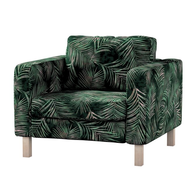 Dekoria Potah na křeslo IKEA Karlstad, krátký, stylizované palmové listy na zeleném podkladu, potah na křeslo Karlstad krátký, Velvet, 704-21
