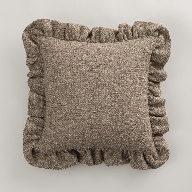 Dekoria Potah na polštář Paula s volánem, tmavě béžová melanž, 45 x 45 cm, Boucle Mist, 145-45