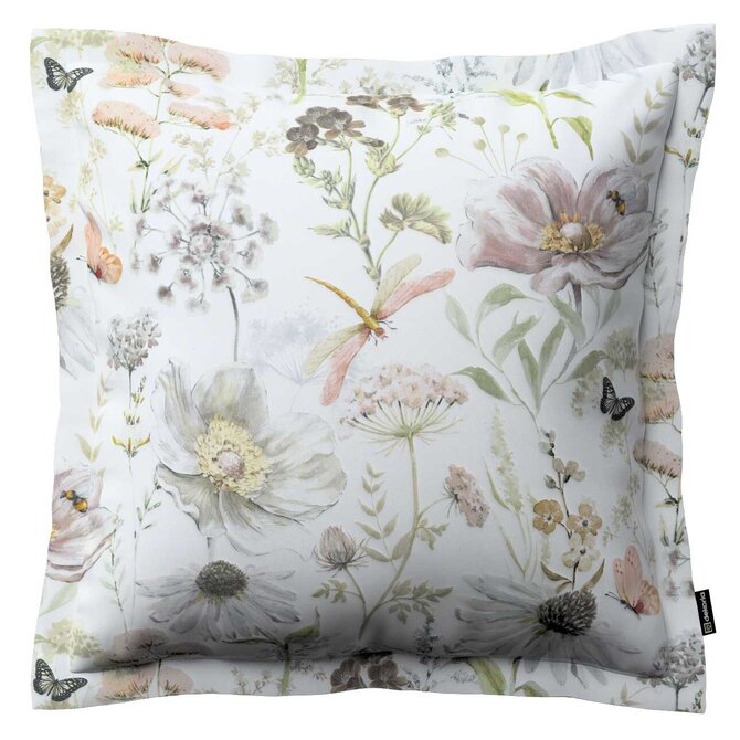 Dekoria Mona - potah na polštář hladký lem po obvodu, bílá, růžová, zelená, 45 x 45 cm, Gardenia, 143-96