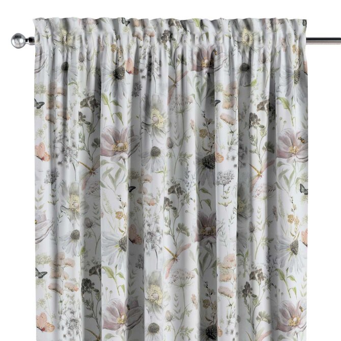 Dekoria Závěs s tunýlkem a volánkem, bílá, růžová, zelená, Gardenia, 143-96