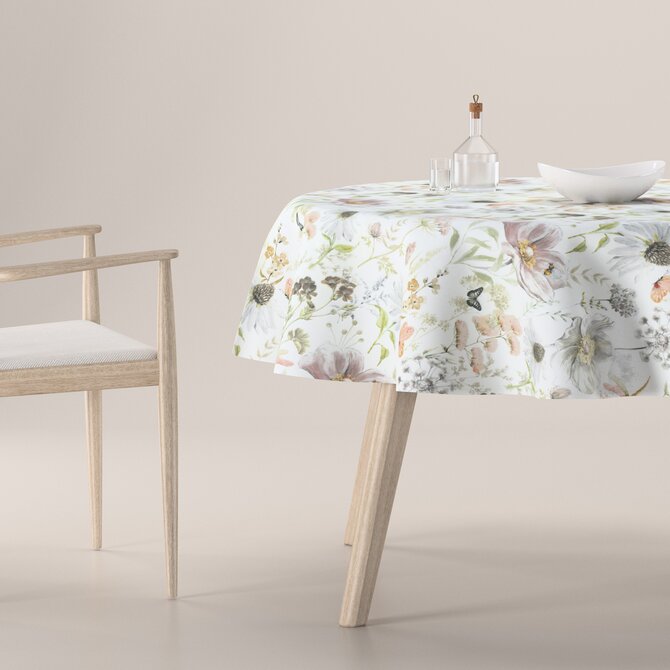 Dekoria Ubrus kulatý, bílá, růžová, zelená, Gardenia, 143-96