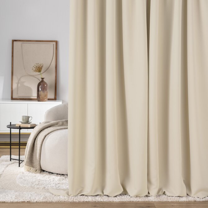 Dekoria Hotový závěs BASIC na řasicí pásce 140x280cm šedobéžová blackout 1 ks., 140x280