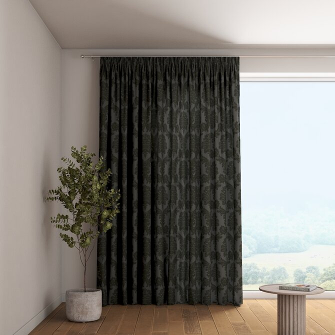 Dekoria Závěs s řasící páskou, černá, Damasco, 613-32