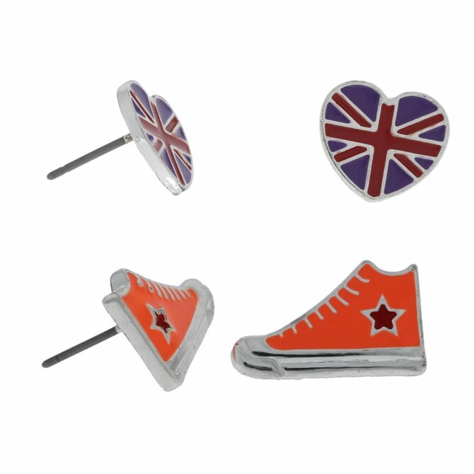 Náušnice Britská srdíčka a oranžové tenisky Barevný
