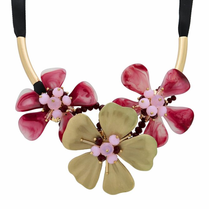 Extravagantní náhrdelník s květy Bordó