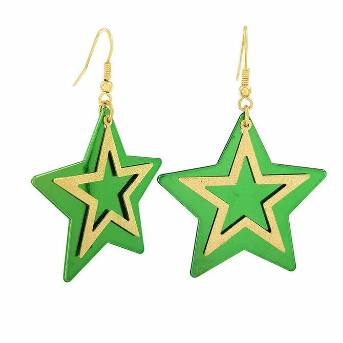 Visací náušnice s motivem hvězdy v zeleno-zlaté barvě zelená