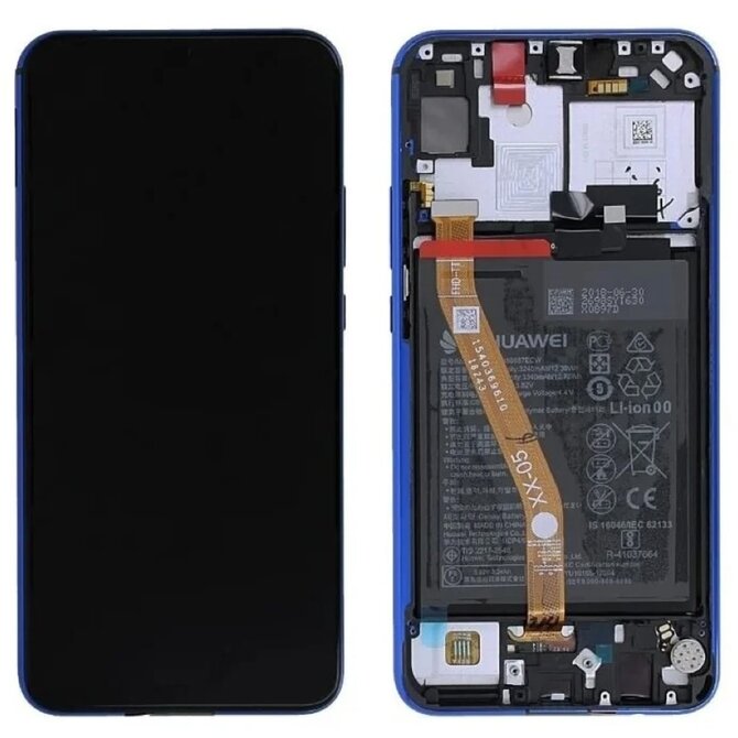 Huawei P Smart Z LCD displej dotykové sklo včetně rámečku a baterie (Service Pack) modrý