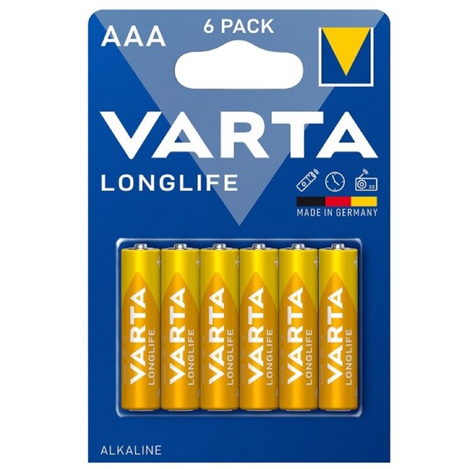 Alkalické mikrotužkové baterie VARTA Longlife, AAA (6 kusů)