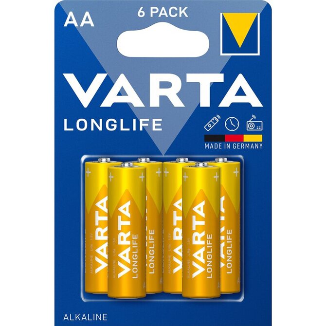 Alkalické tužkové baterie VARTA Longlife, AA (6 kusů)
