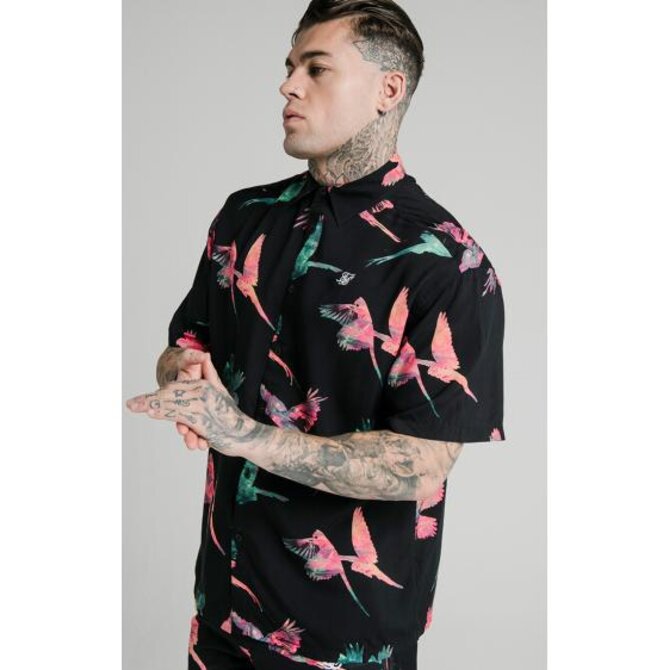 SIKSILK SHIRT RESORT COLLAR HIGH Černá, XL