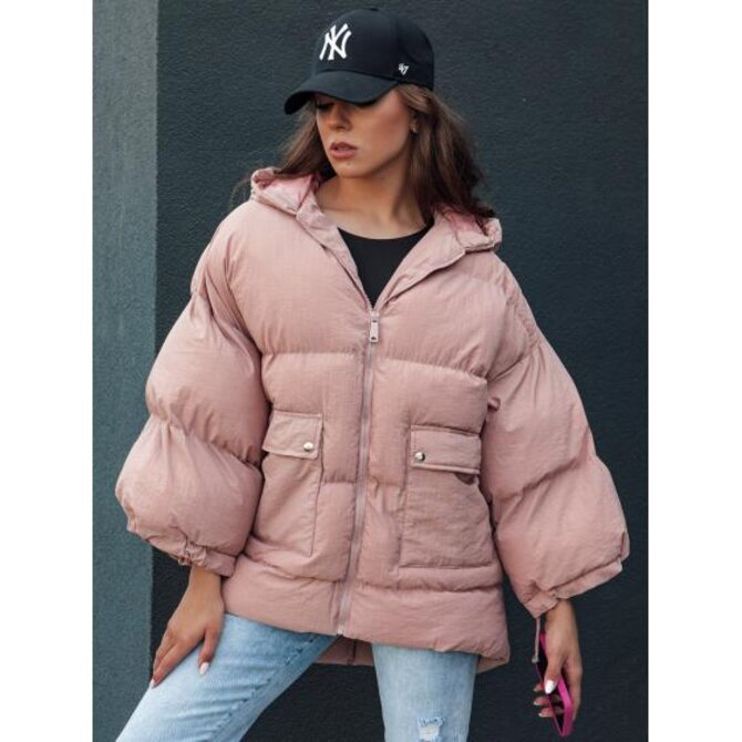 Dámská prošívaná bunda oversize s kapucí PARIMA růžová Růžová, Univerzální