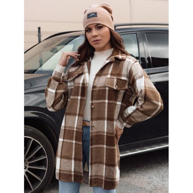 Dámská oversize košilová bunda PLAIDIFY béžová Béžová, Univerzální