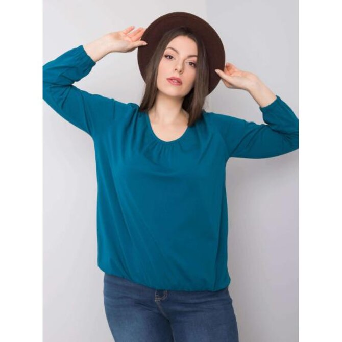 Dámská halenka bavlněná plus size s dlouhým rukávem HAILEY modrá Mořská, XL