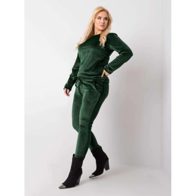 Dámský set velurový plus size JEANNE tmavě zelený Tmavě zelená, 2XL