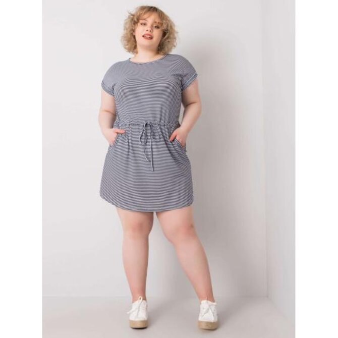 Dámské šaty pruhované plus size mini SARIYAH námořnicky modré a bílé Vícebarevný, XL