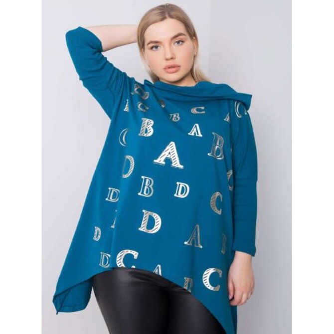 Dámská halenka plus size s kapucí AINA modrá Mořská, Univerzální