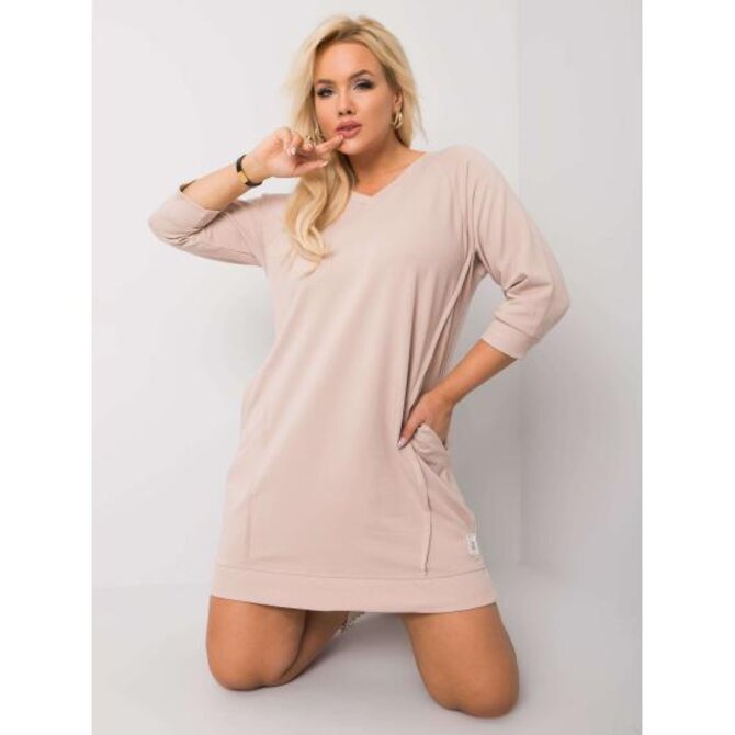 Dámské šaty bavlněné plus size KARISSA světle hnědé Béžová, Univerzální