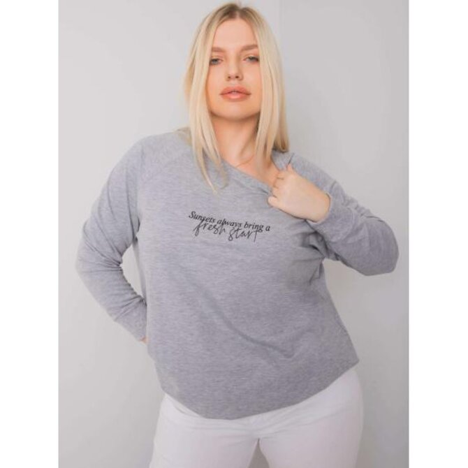 Dámská mikina s nápisem melanžová plus size MARLOW šedá Šedá, Univerzální