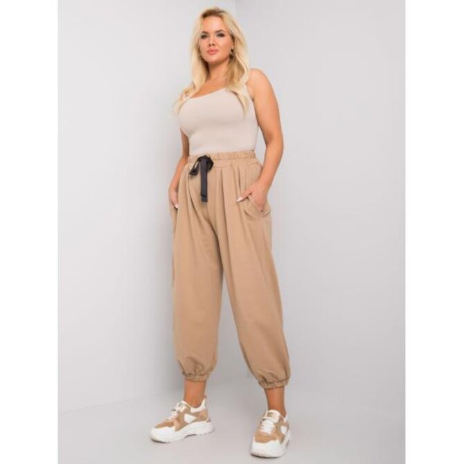 Dámské tepláky plus size široké FERRO béžové Béžová, XL