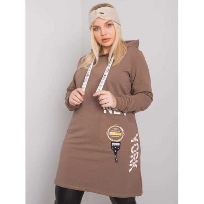 Dámská tunika s kapucí plus size ASHFORD hnědá Hnědá, Univerzální