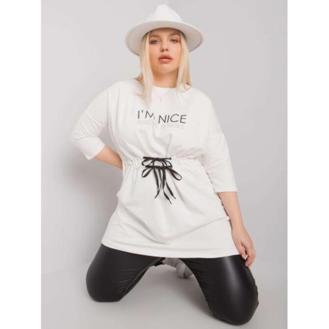 Dámská tunika s vázáním melanžová plus size TULSA ecru Ecru, Univerzální