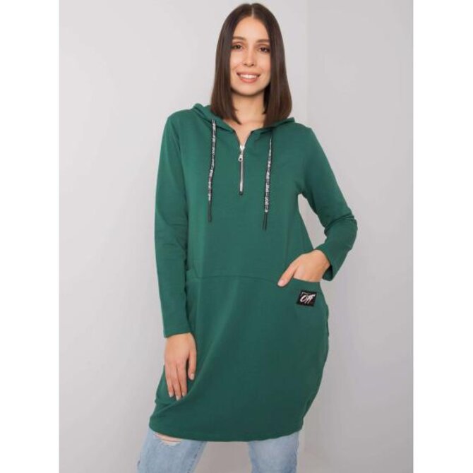 Dámská tunika s kapucí bavlněná plus size KIERRA tmavě zelená Tmavě zelená, Univerzální