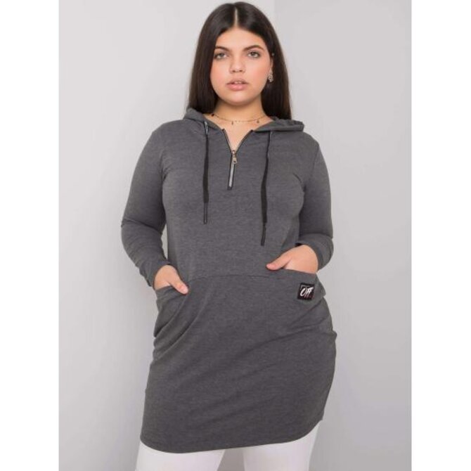 Dámská tunika s kapucí bavlněná plus size KIERRA tmavě šedá Tmavě šedá, Univerzální