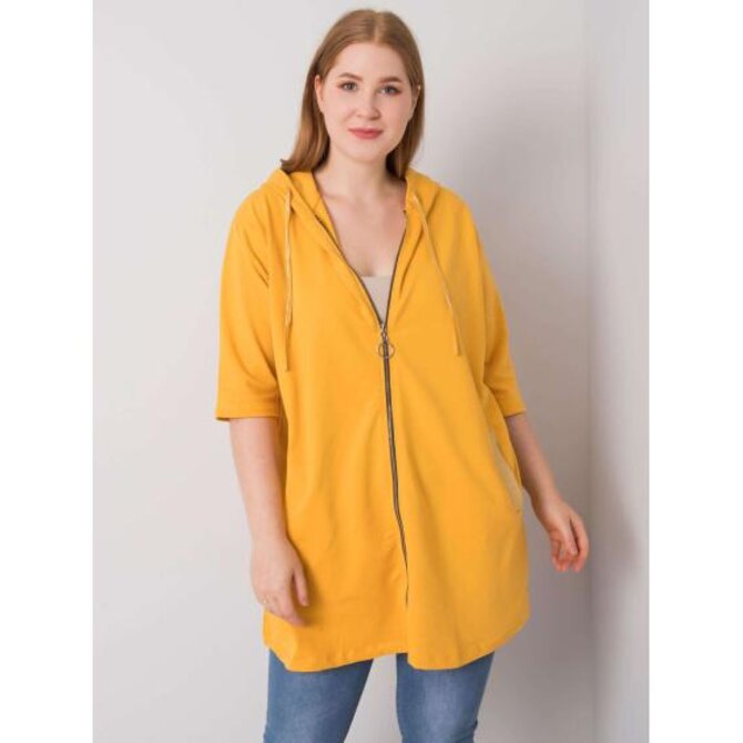 Dámská mikina na zip plus size LOUNES tmavě žlutá Žlutá, Univerzální