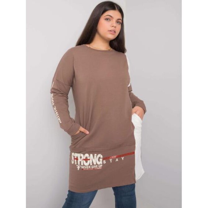 Dámská tunika bavlněná plus size ELEASHA hnědá Hnědá, Univerzální