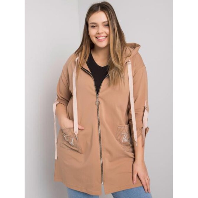 Dámská mikina plus size na zip ZURICH hnědá Karamelová, Univerzální