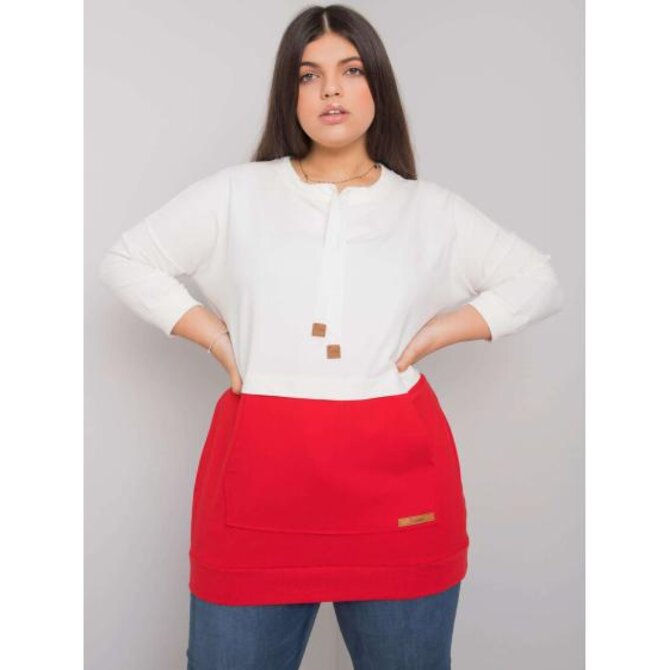 Dámská mikina s kapucí plus size SIRA ecru-červená Vícebarevný, Univerzální