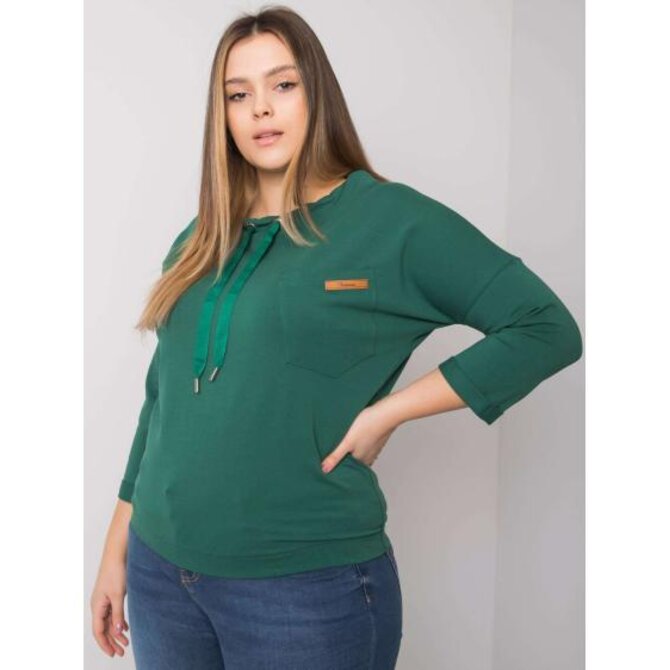 Dámská halenka s kapucí plus size PASADENA tmavě zelená Tmavě zelená, Univerzální