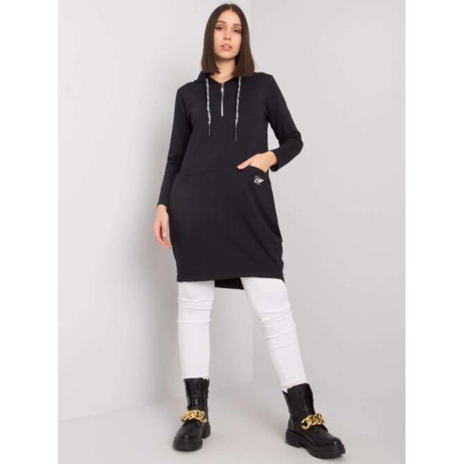 Dámská tunika s kapucí bavlněná plus size KIERRA černá Černá, Univerzální