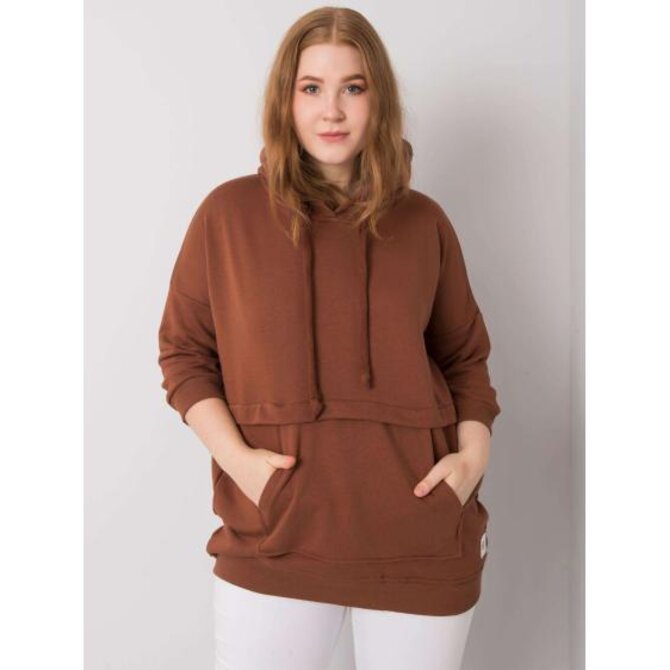 Dámská mikina plus size s kapsami GIOIA tmavě hnědá Hnědá, Univerzální