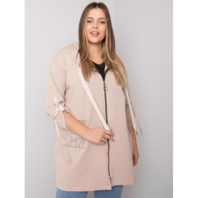 Dámská mikina na zip plus size ZURICH světle béžová Béžová, Univerzální