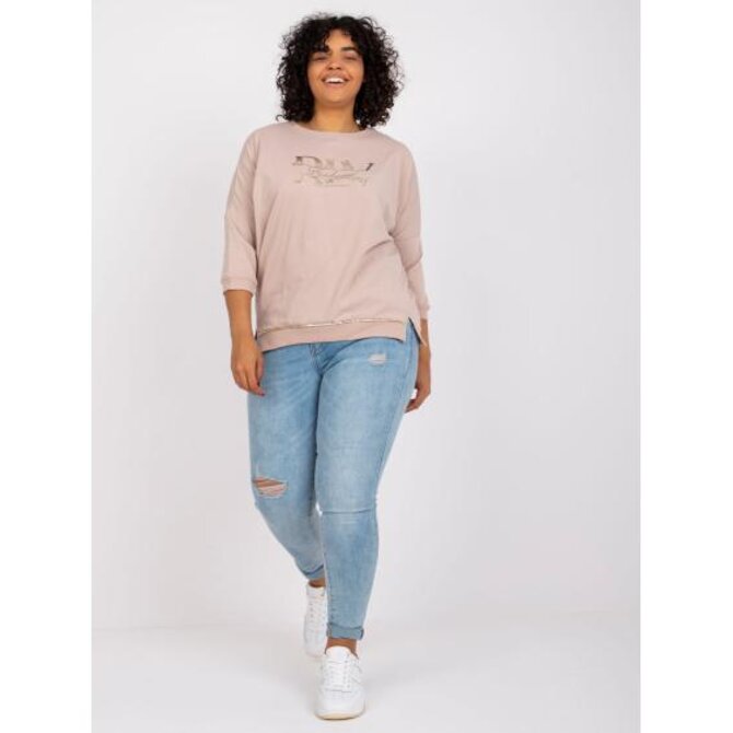 Dámská halenka s kamínky CORDELIA plus size světle béžová Béžová, Univerzální