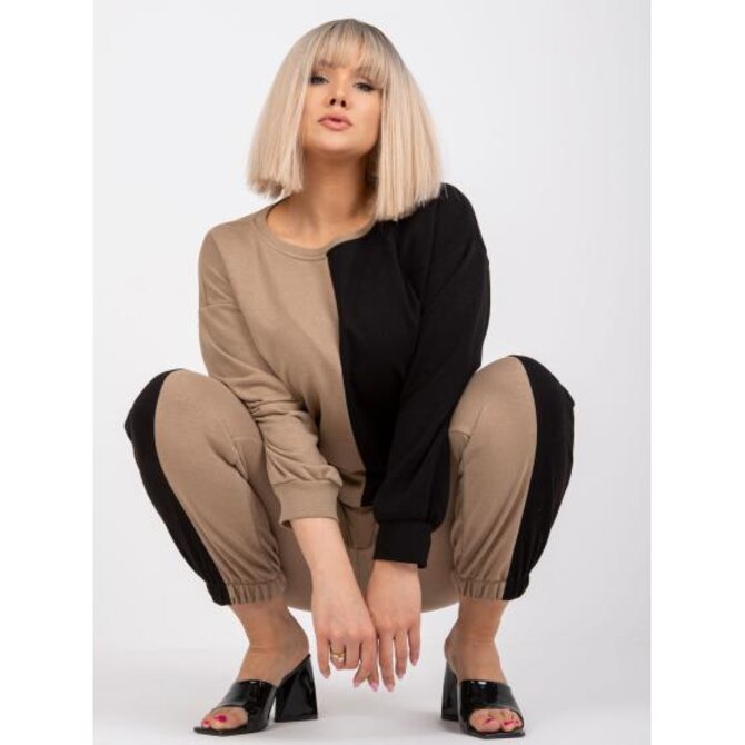 Dámská souprava plus size tepláková AMISHI tmavě béžová a černá Vícebarevný, S/M